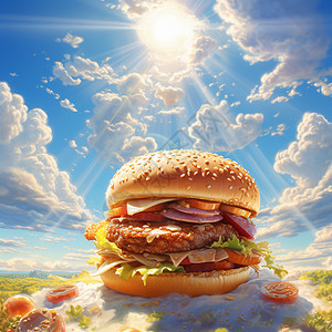 蓝天下的汉堡图片