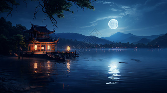 安静的海上明月背景图片