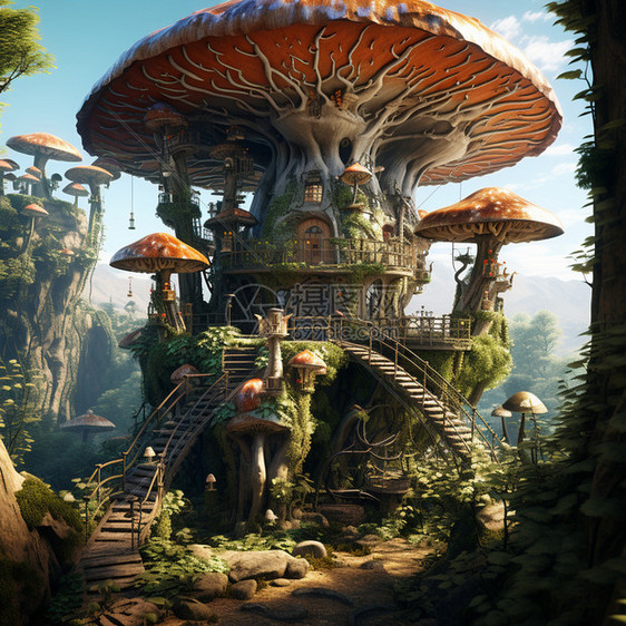 森林里的蘑菇小屋图片