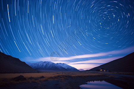 星空下的湖泊背景图片