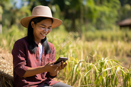 女农民与手机图片