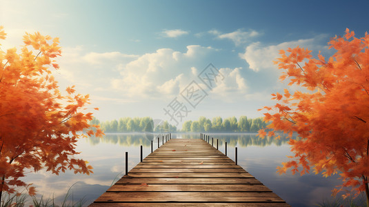 湖泊上的木桥图片