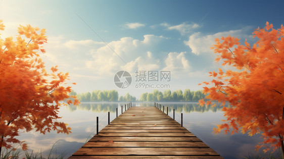 湖泊上的木桥图片