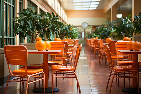 橘色塑料桌椅描绘图片