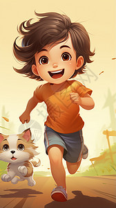 卡通奔跑的小男孩图片
