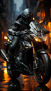 戴头盔的男人骑在摩托车上图片