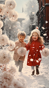 在雪地里玩耍的孩子图片