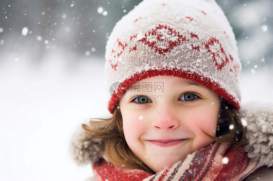 雪地里玩闹的女孩图片