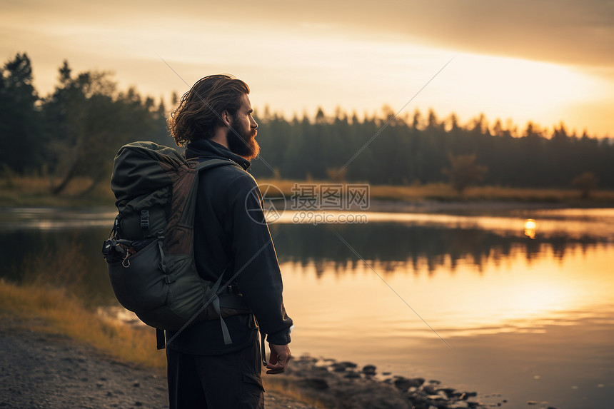 湖畔徘徊的人高清图片下载正版图片600564731摄图网