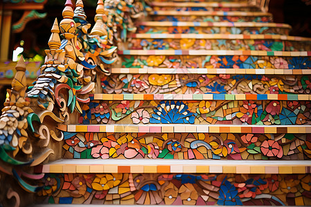 成功阶梯马赛克玻璃装饰的台阶背景