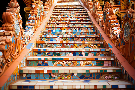 马赛克装饰华丽的彩色装饰阶梯背景