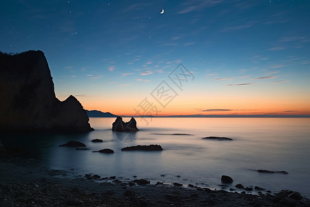 夜晚海边的美景图片