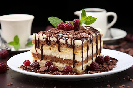 美味的巧克力覆盆子蛋糕图片