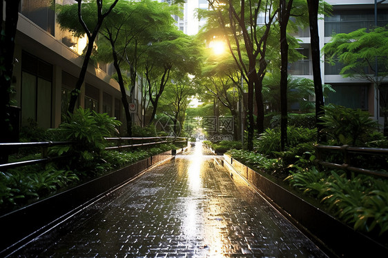 雨中的城市住宅小区图片