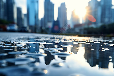 雨后城市街道的水坑图片