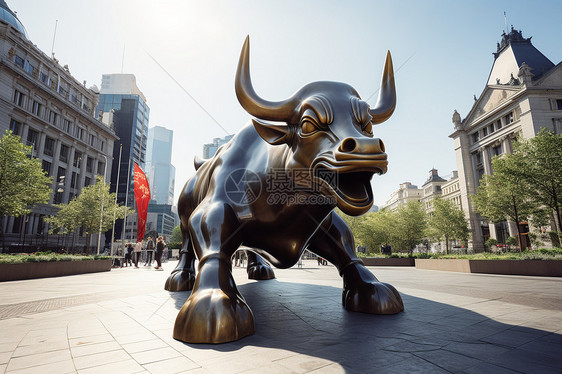 城市广场的铜牛雕像图片