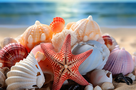 沙滩上美丽的贝壳图片