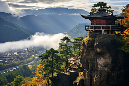 景色优美的山间佛教建筑图片