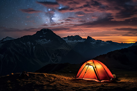 星空帐篷夏季山间露营的照片背景