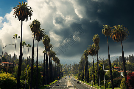 云霾下的棕榈街景图片