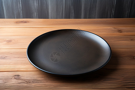 黑色木质餐盘背景图片