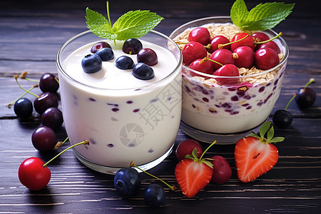 新鲜制作的燕麦水果酸奶图片