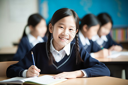 课堂上认真学习的女学生背景图片