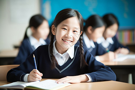 课堂上认真学习的女学生图片