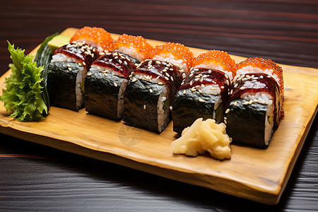 餐盘上的鱼子酱寿司图片