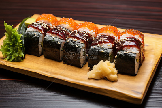 餐盘上的鱼子酱寿司图片