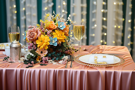 婚礼晚宴的精美餐桌布置图片
