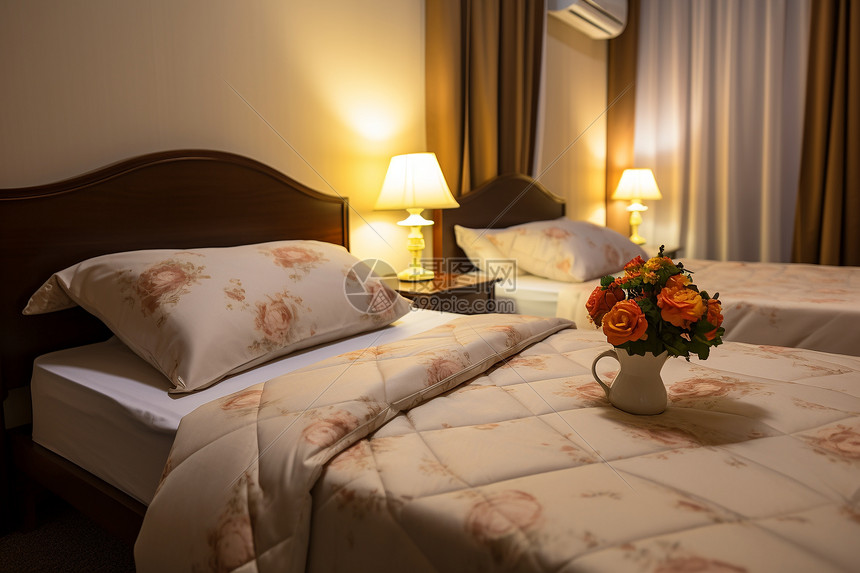 优雅装修的酒店双床房图片