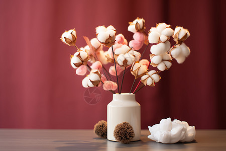 温馨的棉花花束装饰图片