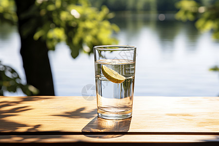透明玻璃杯中的冰镇水背景图片