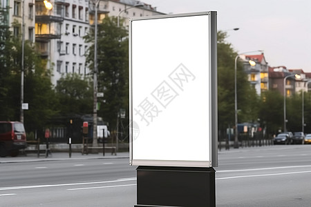 城市街道旁的发光广告牌图片