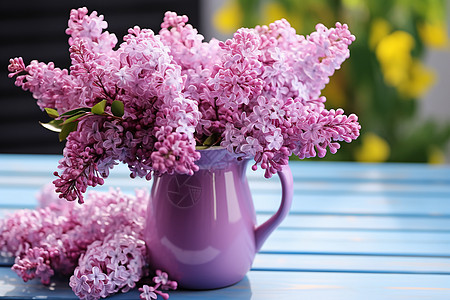 花瓶中盛开的紫丁香图片