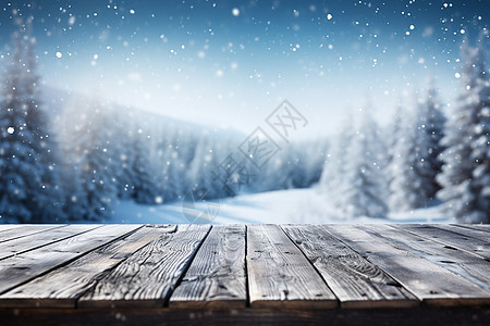冬季户外的木桌图片