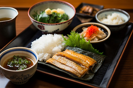 寿司料理营养搭配的日式料理餐盒背景