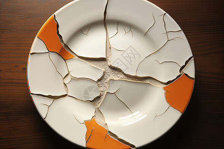 桌子上破碎的陶瓷盘子图片