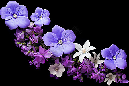 白紫花朵在黑色背景中图片