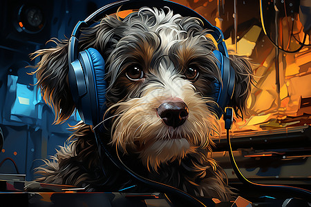 一只戴耳机的狗高清图片
