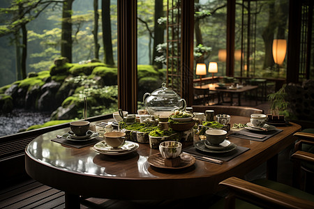 缥缈竹林间的茶馆图片