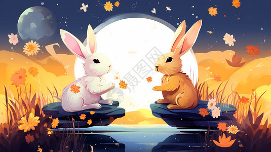 圆月和兔子背景图片