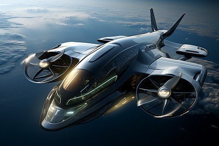 天空上飞翔的科技飞机背景图片