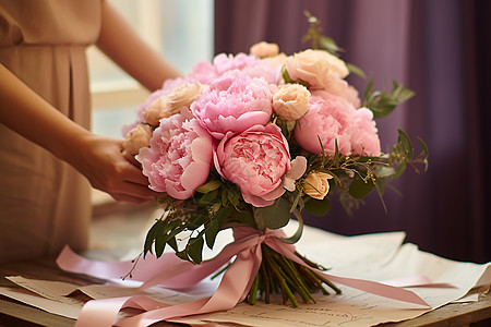 桌面上浪漫的花束图片