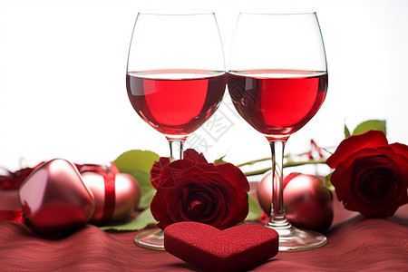 浪漫的红酒和花朵图片