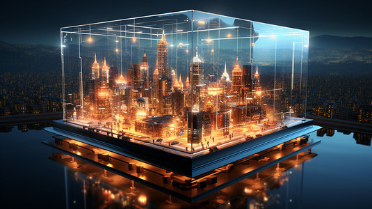 玻璃里的城市建筑模型图片