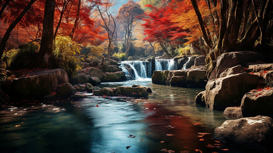 美丽的枫树瀑布图片