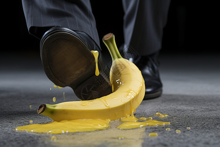 商务男士脚下的香蕉皮背景图片