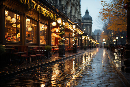 夜晚的雨水街道背景图片